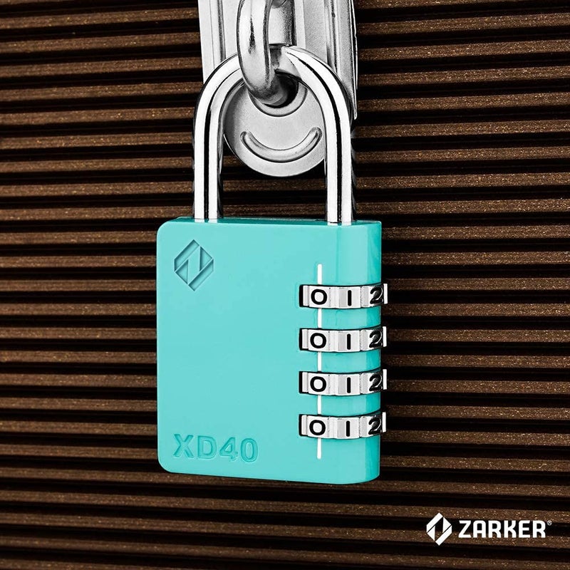 Zarker قفل مركب من زاركر XD40، قفل مكون من 4 أرقام لقفل قفل الرياضة في صالة الألعاب الرياضية المدرسية، سياج، صندوق أدوات، حقيبة، تخزين بمشبك (عبوة من قطعتين، وردي، زمردي) - Image 3